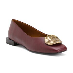 ANA PALMA Made In Spain Leather Flats With Gold Tone Hardware